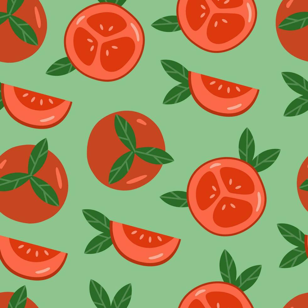 Flat whole and slice of tomato seamless pattern vector