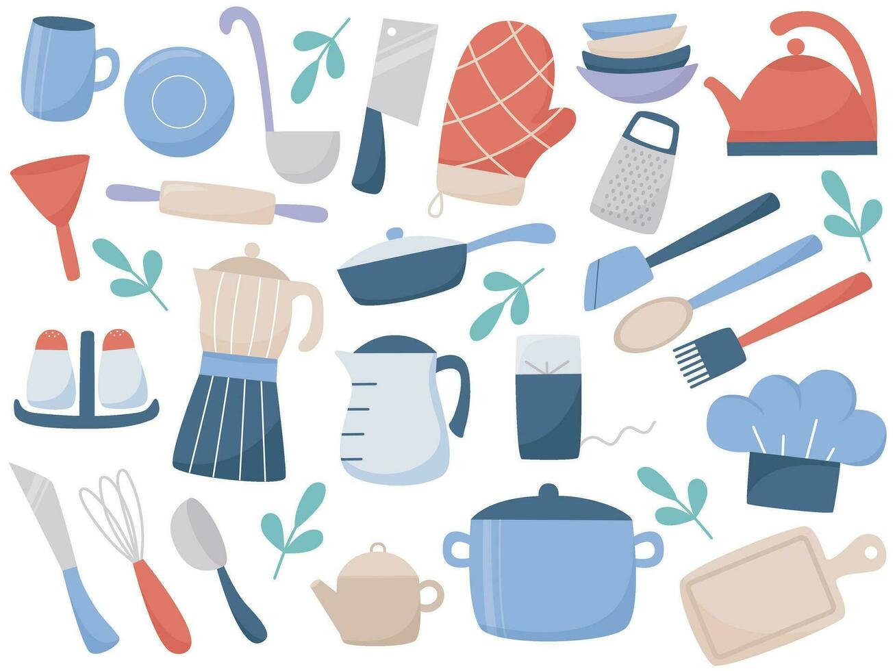 batería de cocina y utensilios dibujos animados conjunto vector