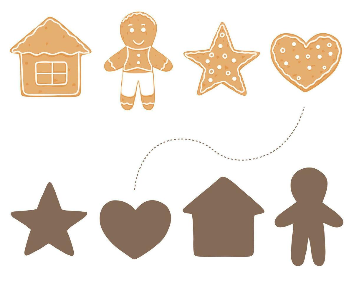 Shadow game with Christmas gingerbread vector