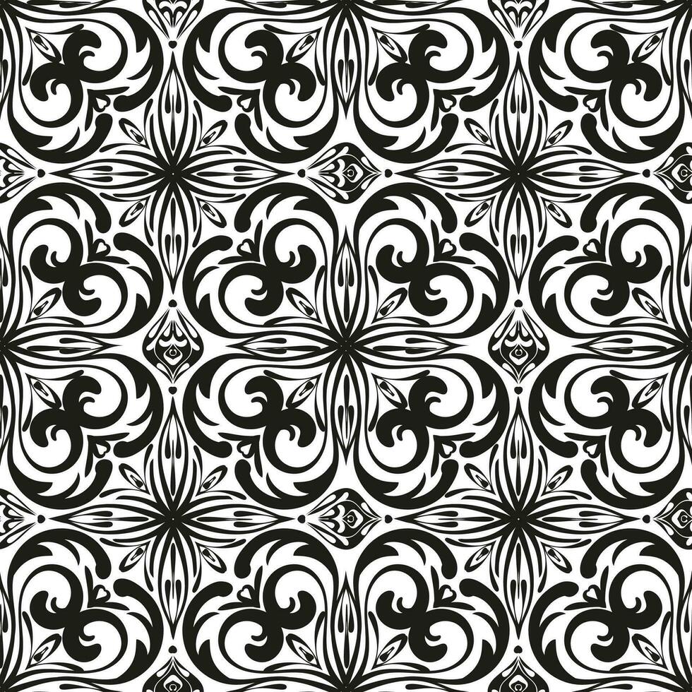 Vector seamless background. Ornamental abstract pattern in black color on a white background. Ideal for textile design, wallpapers, silk scarfs, tiles.