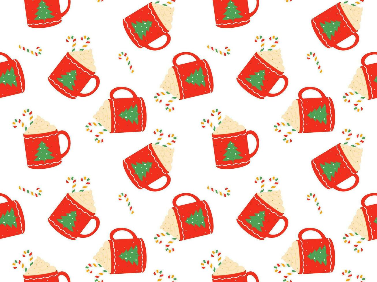 Hot drinks pattern. Seamless Cups with warm drink variants. Vector flat repeated background for wallpaper, wrapping, packing, textile