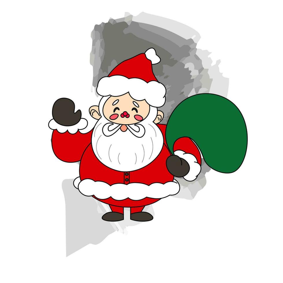 illustration of Santa greeting someone with a gift bag vector