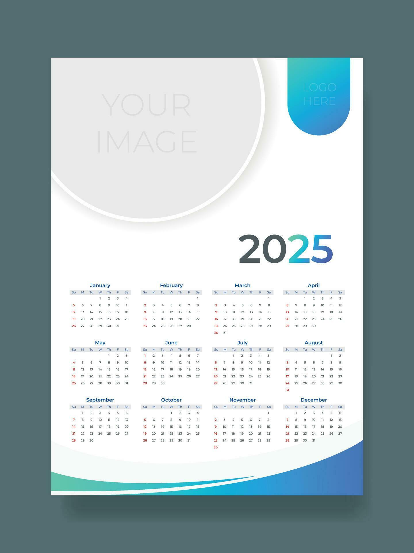 One page 2025 calendar design template for business corporate office