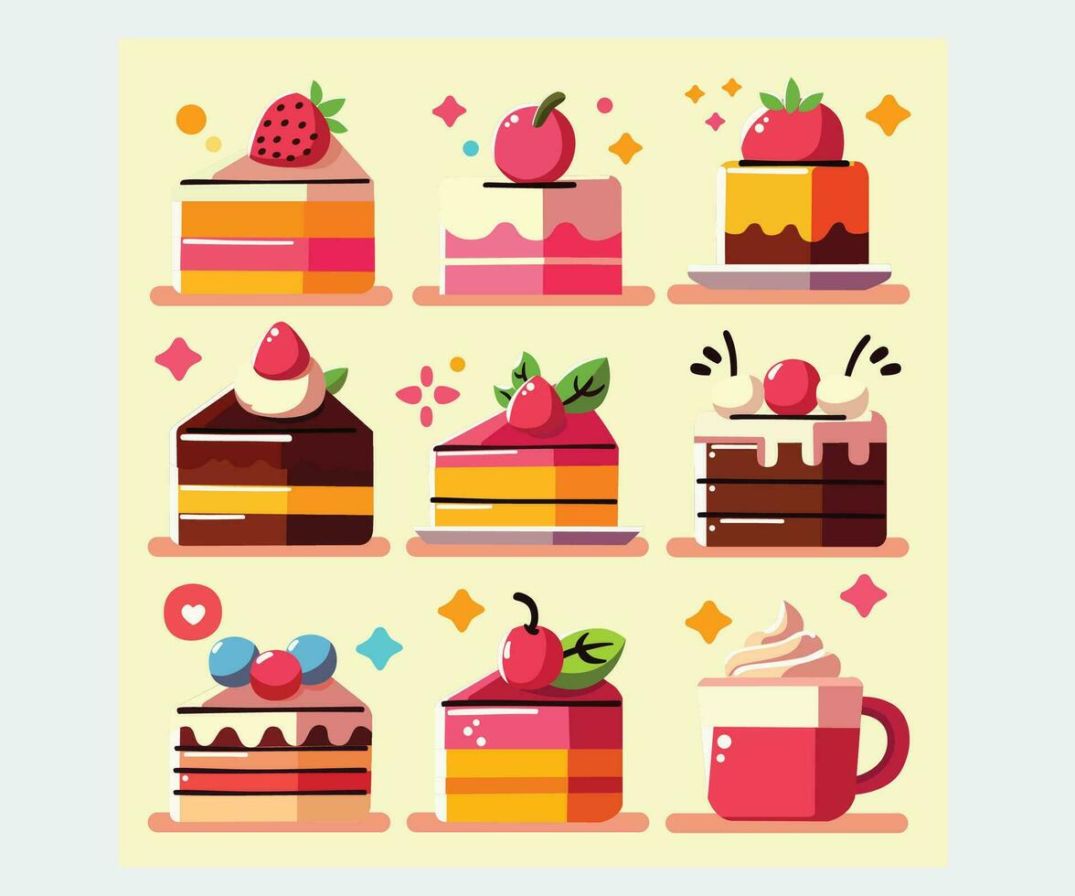 Collection Tasty Cake Slices Illustration vector