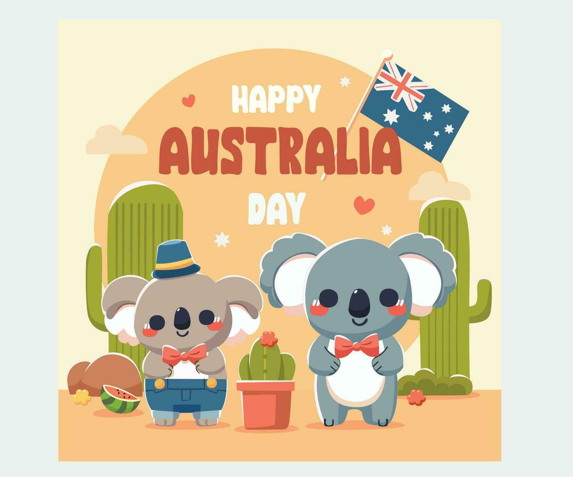 contento Australia día con linda coala caracteres ilustración vector