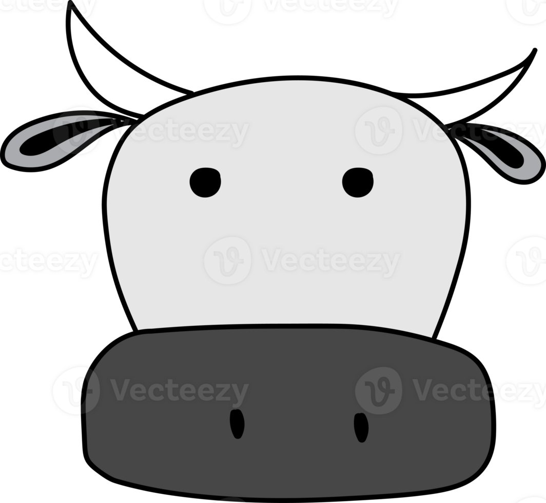 Cute cow cartoon illustration on transparent background. png