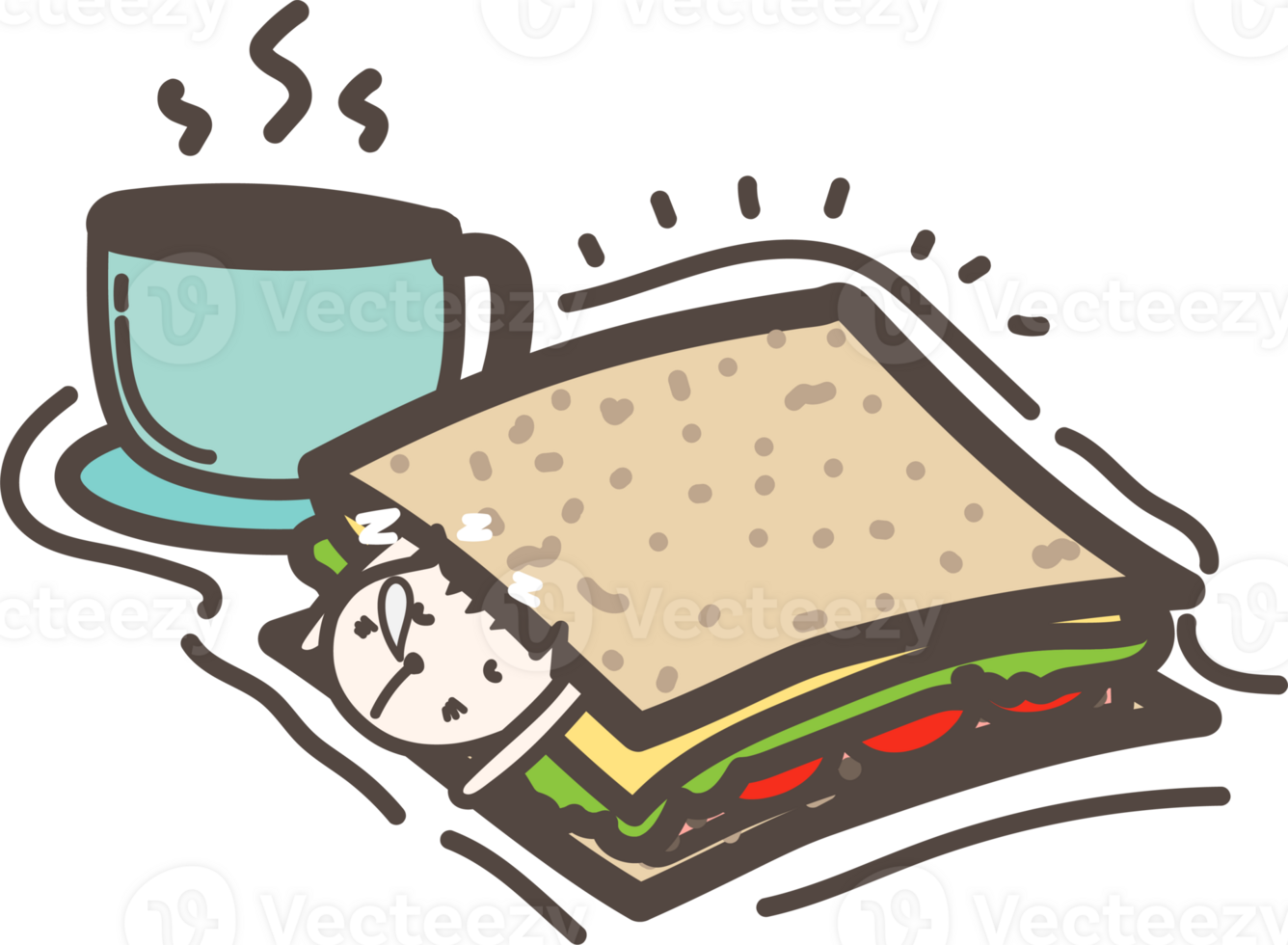 Sandwich cartoon bear illustration on transparent background. png