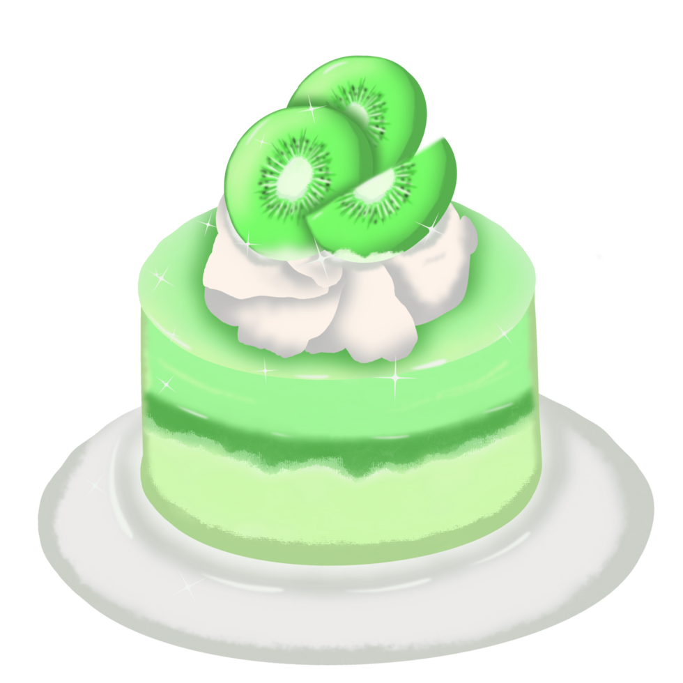 Minimal light green cake with kiwi slices on top png