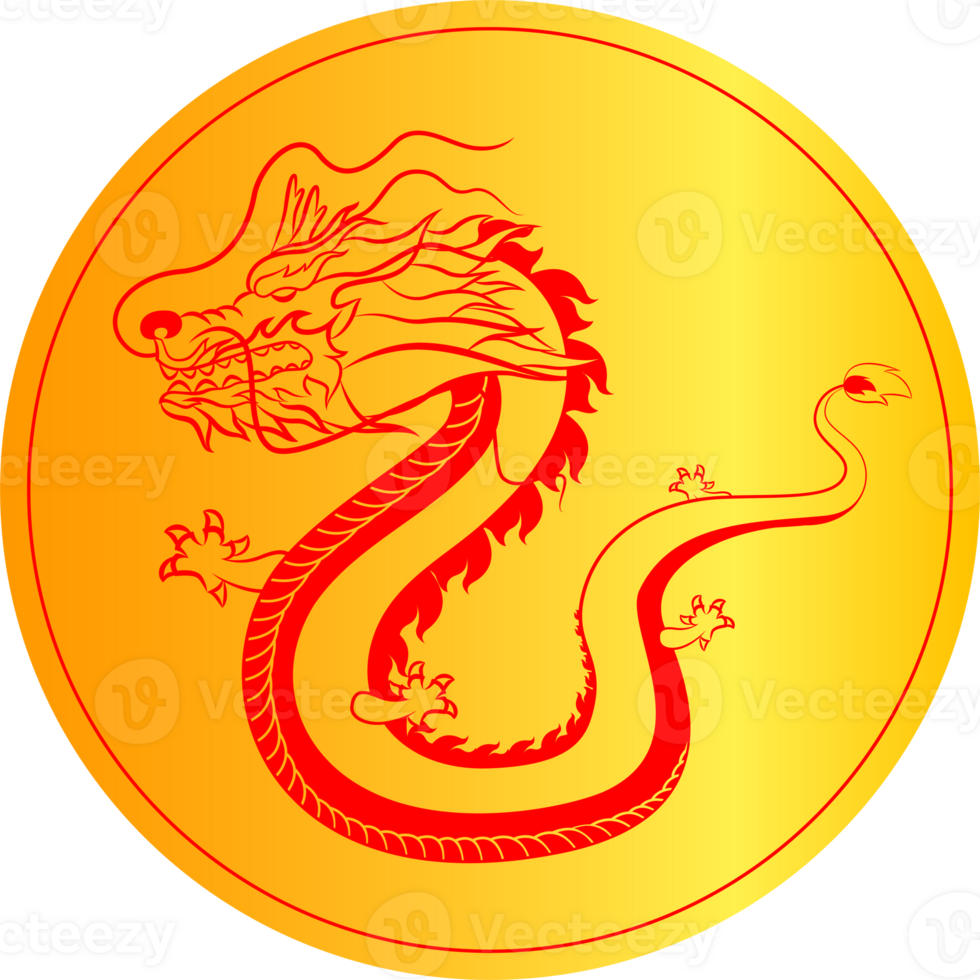 bricka gyllene drake kinesisk Asien kultur gammal djur- design png