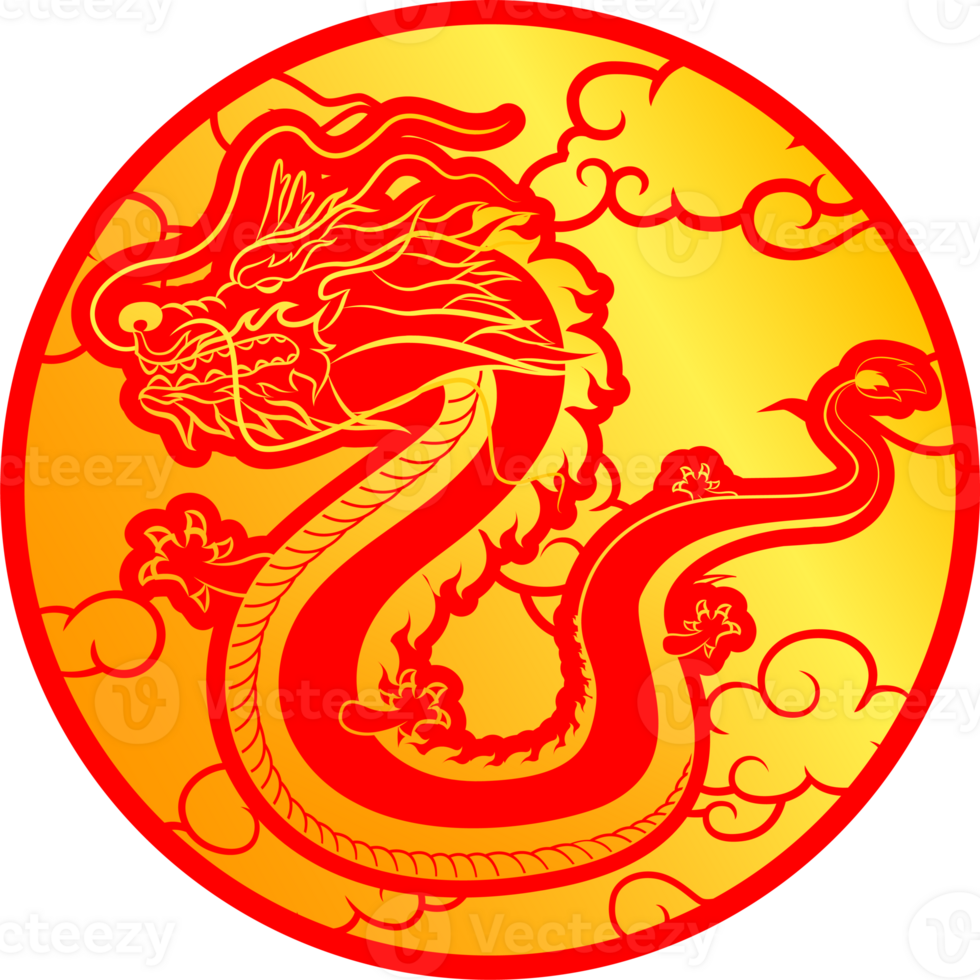 Badge golden dragon chinese asia culture ancient animal design png
