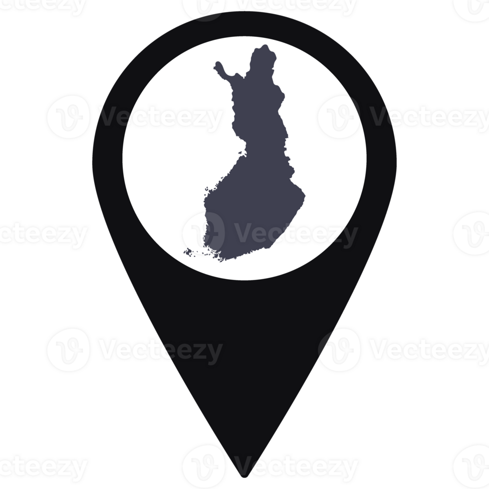 Black Pointer or pin location with Finland map inside. Map of Finland png