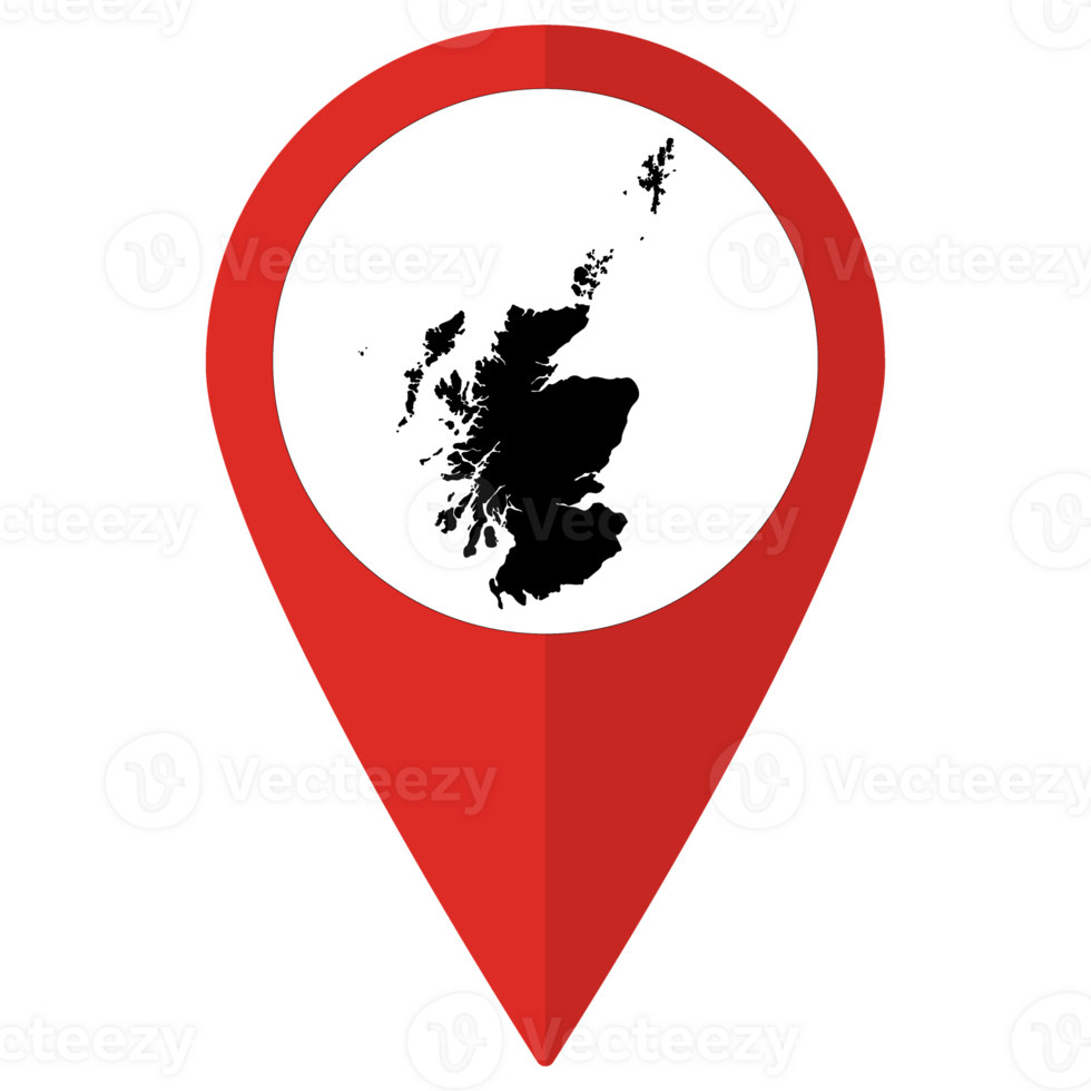 Red Pointer or pin location with Scotland map inside. Map of Scotland png