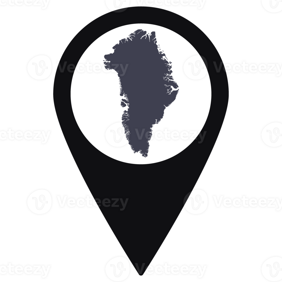Black Pointer or pin location with Greenland map inside. Map of Greenland png