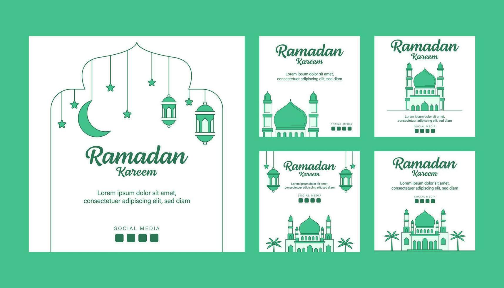 ramadan vector line art or monoline style instagram post template collection