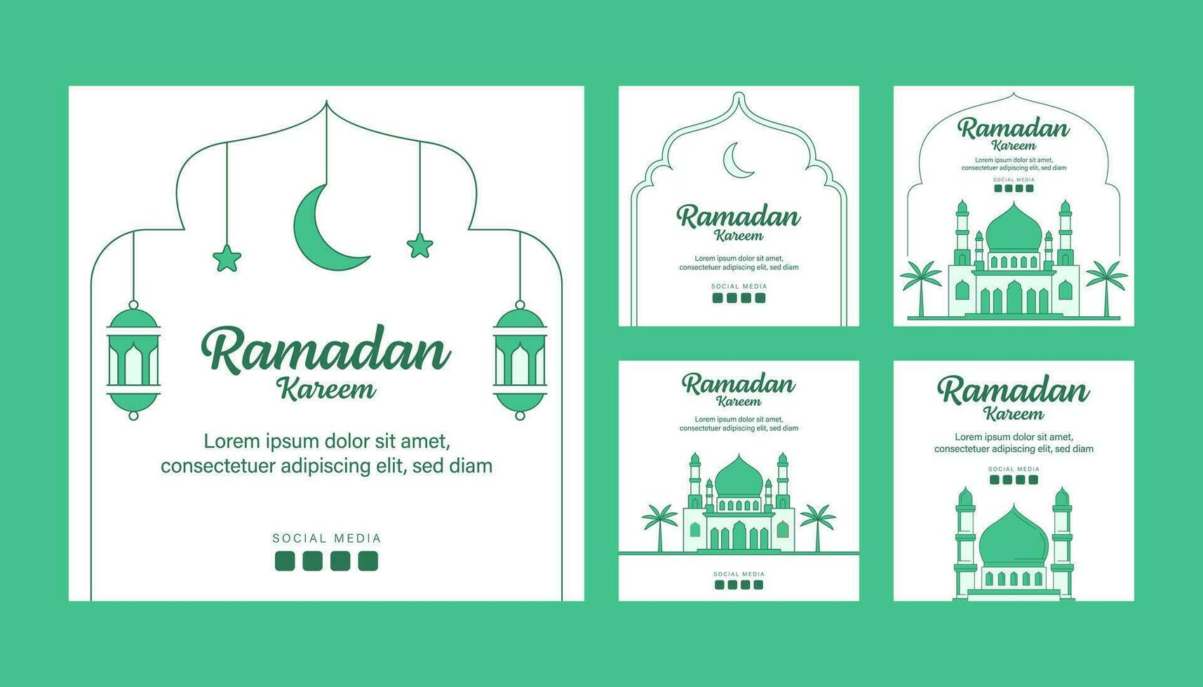 ramadan vector line art or monoline style instagram post template collection