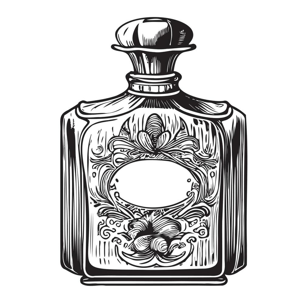 Women perfume retro cosmetics hand drawn sketch Vector illustration