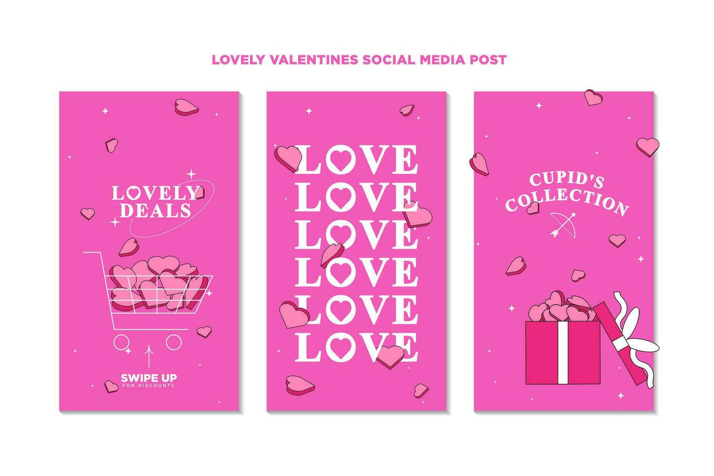 Trendy contemporary pink color with playful Lovely Valentine's day promotion theme template in a set for banner, feed, background and ads vector