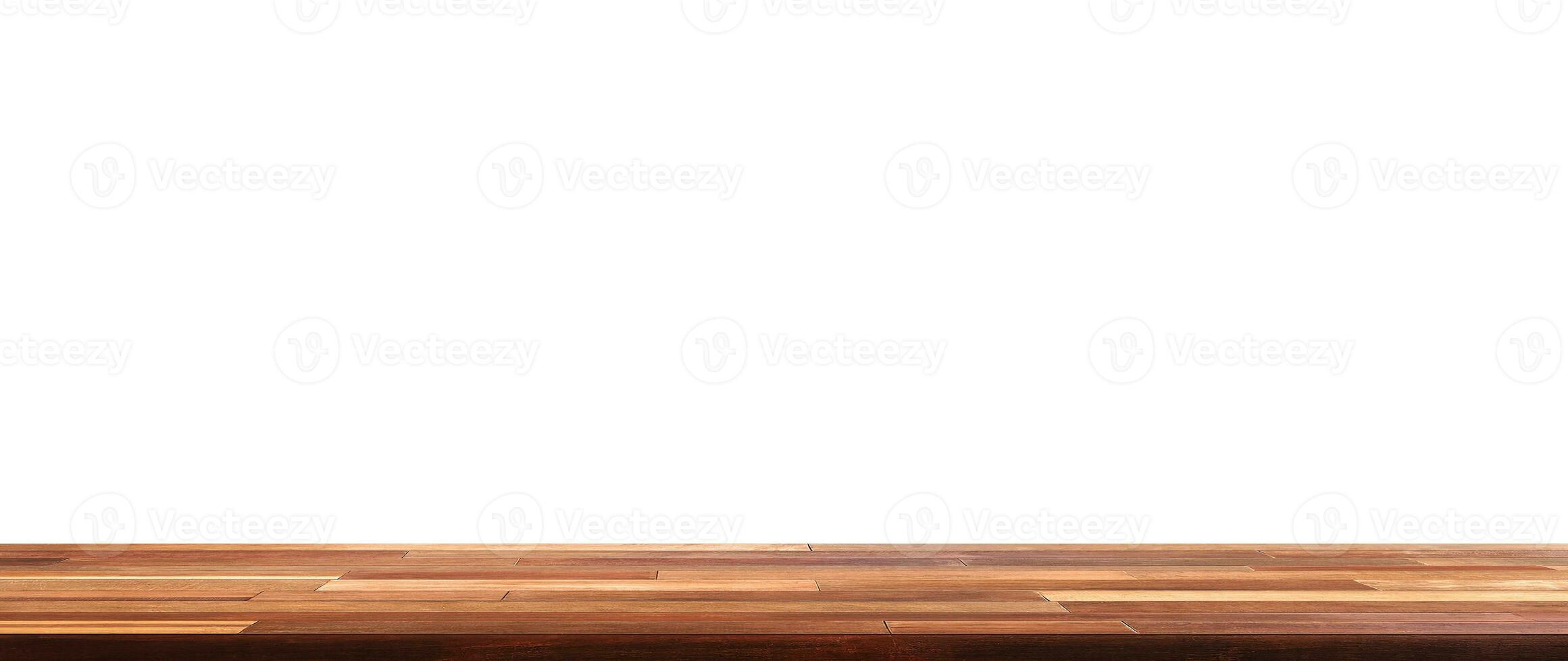 Empty wooden table  front view on a white background photo