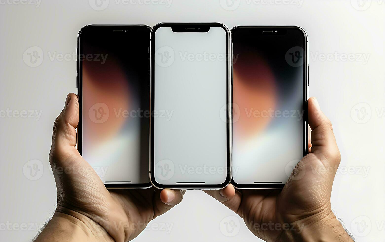 AI generated Front view of a smartphone device in hand photo