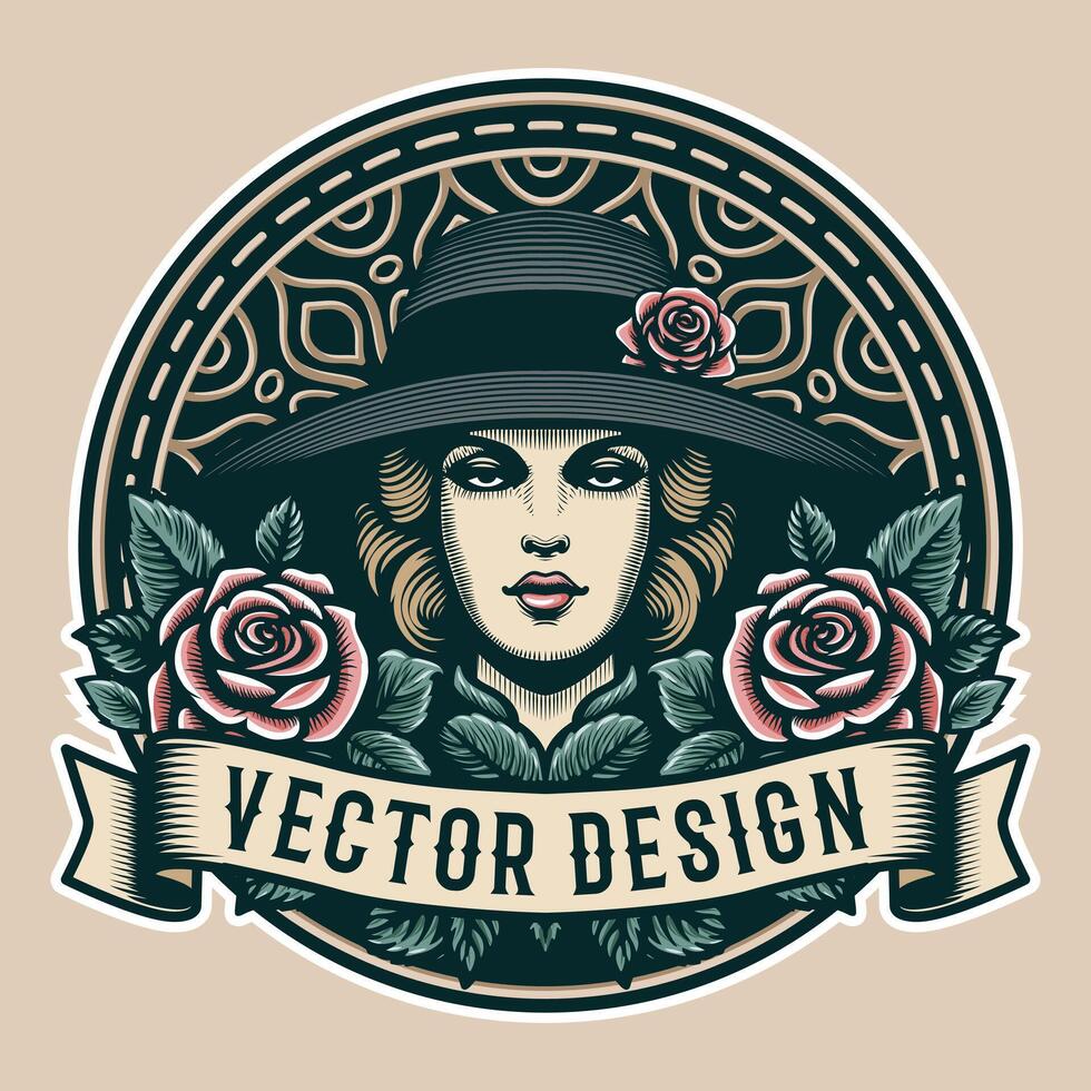 dama con rosas vector ilustración