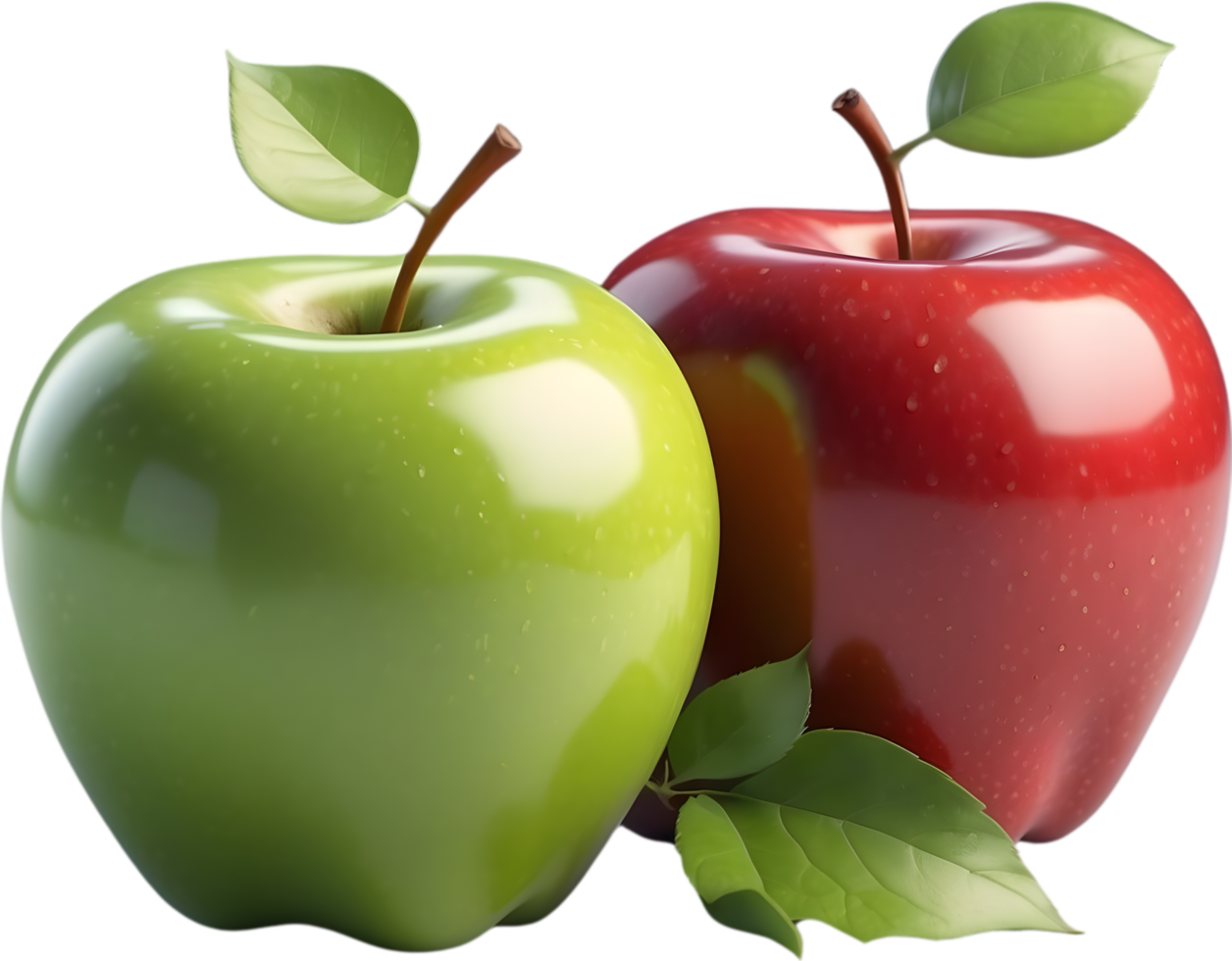 AI generated an apple with a green leaf on it png