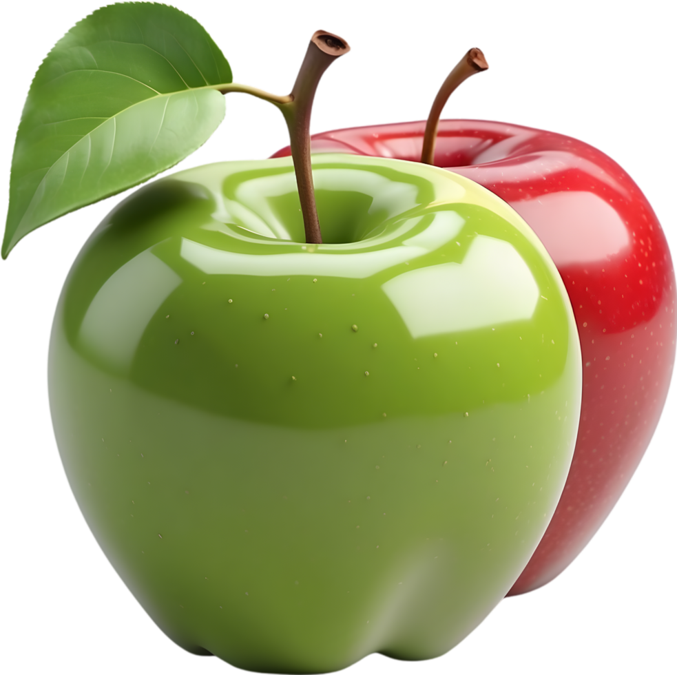 AI generated an apple with a green leaf on it png