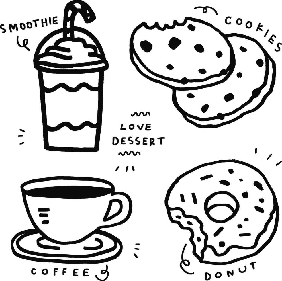 hand drawn cute drinks and desserts for templates vector