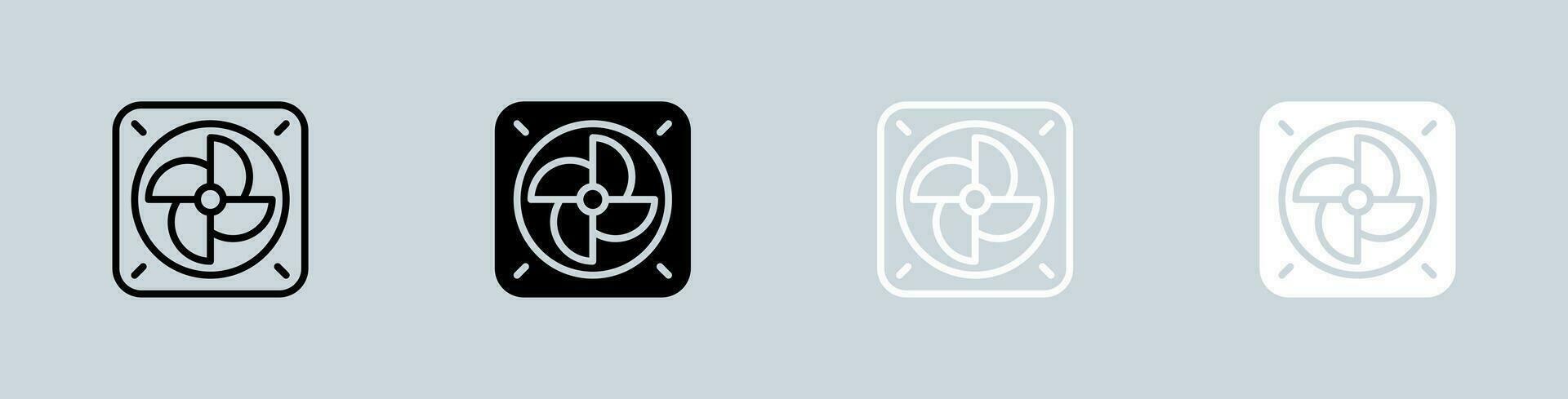 Fan cooler icon set in black and white. Cooling system signs vector illustration.