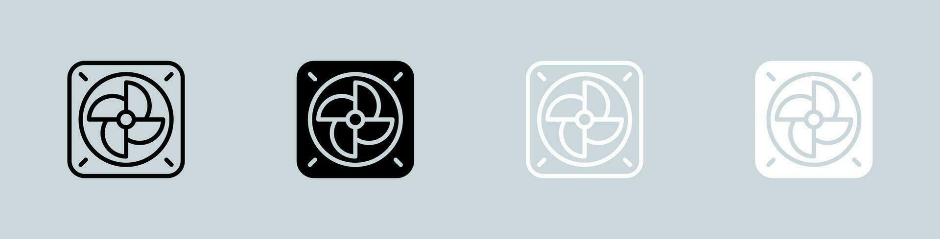 Fan cooler icon set in black and white. Cooling system signs vector illustration.