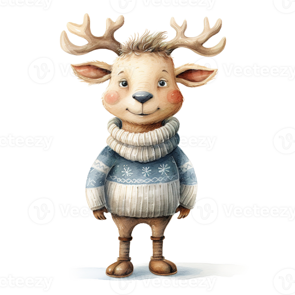 AI generated Deer Wearing Winter Clothes For Christmas Event. Watercolor Style. AI Generated png