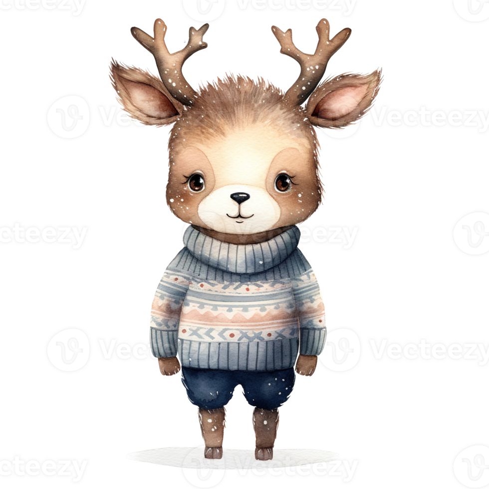 AI generated Deer Wearing Winter Clothes For Christmas Event. Watercolor Style. AI Generated png