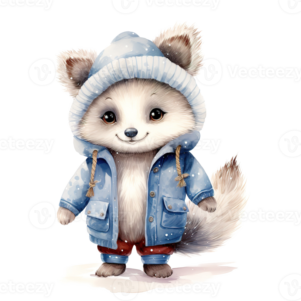 AI generated Arctic Fox Wearing Winter Clothes For Christmas Event. Watercolor Style. AI Generated png