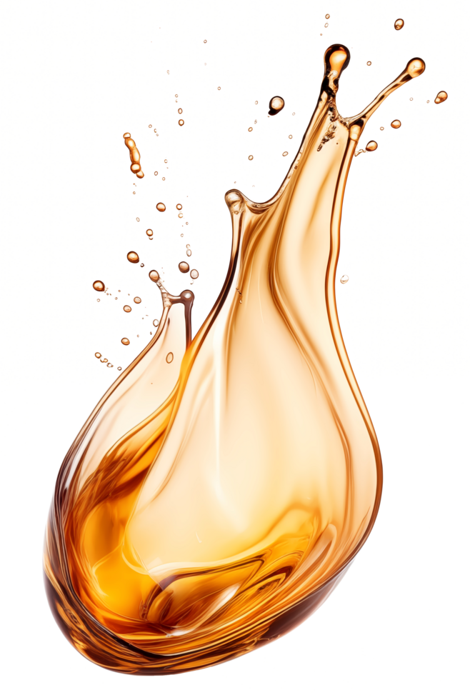 AI generated golden yellow splash oil isolated for cosmetic product. png