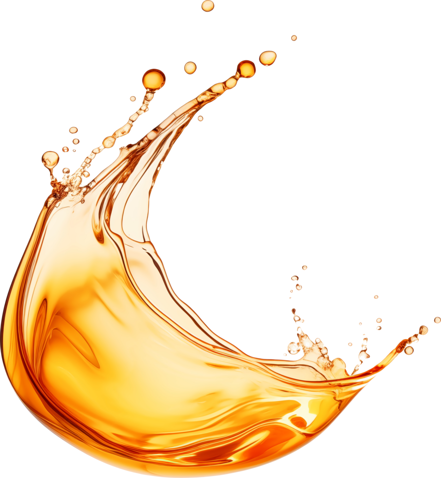 AI generated golden yellow splash oil isolated for cosmetic product. png