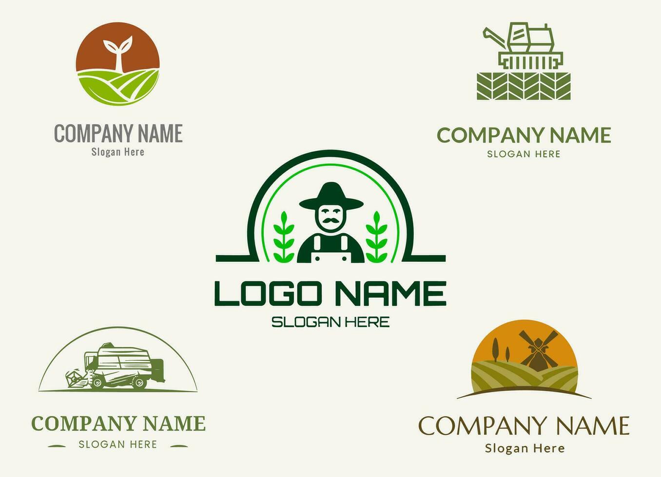 Farm logo. Template with farm landscape. Vector illustration.