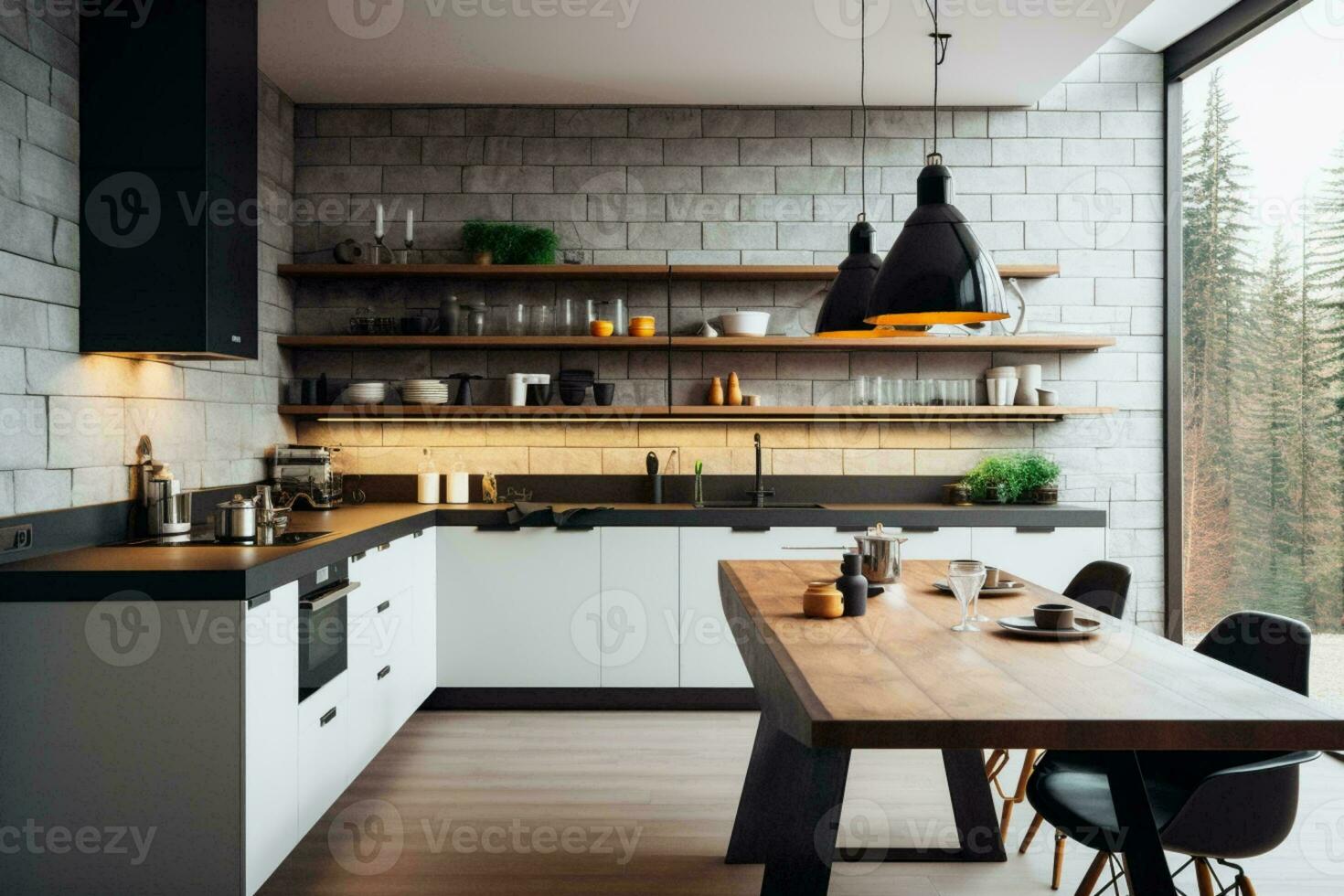 AI generated Sleek and contemporary A modern kitchen blending style with functionality AI Generated photo