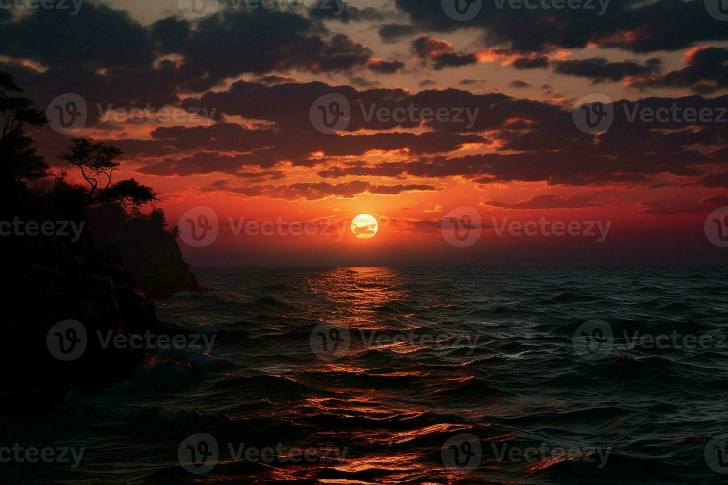 AI generated Sunset serenity The tranquil beauty of the sun sinking below the horizon AI Generated photo