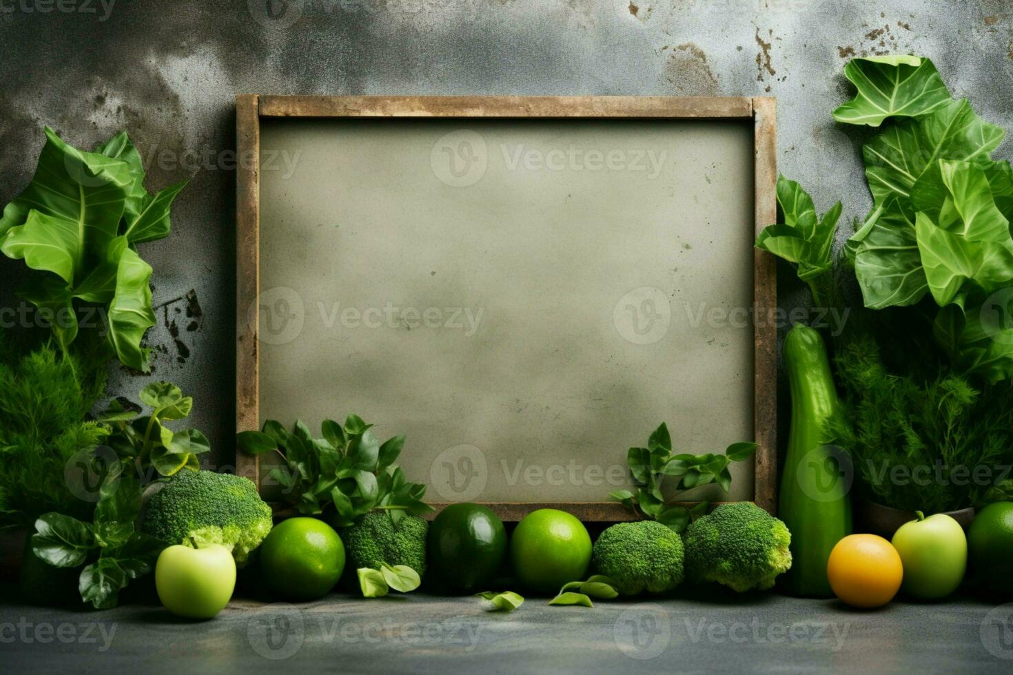 ai generado hormigón jardín marco de Fresco verduras con amplio Copiar espacio foto