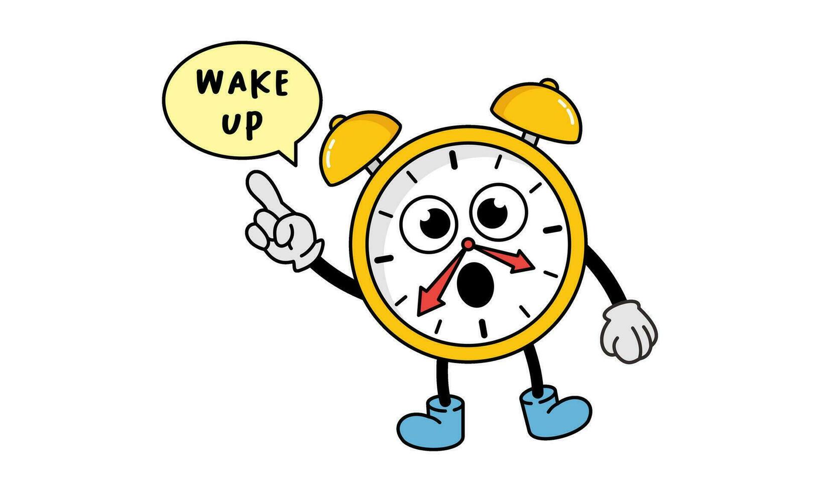 Alarmclock character retro classic cartoon style logo vector