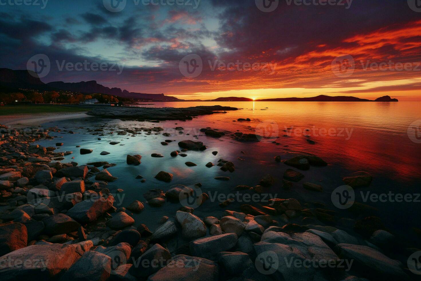 ai generado horizonte ardiendo el pintoresco ver de un maravilloso puesta de sol ai generado foto