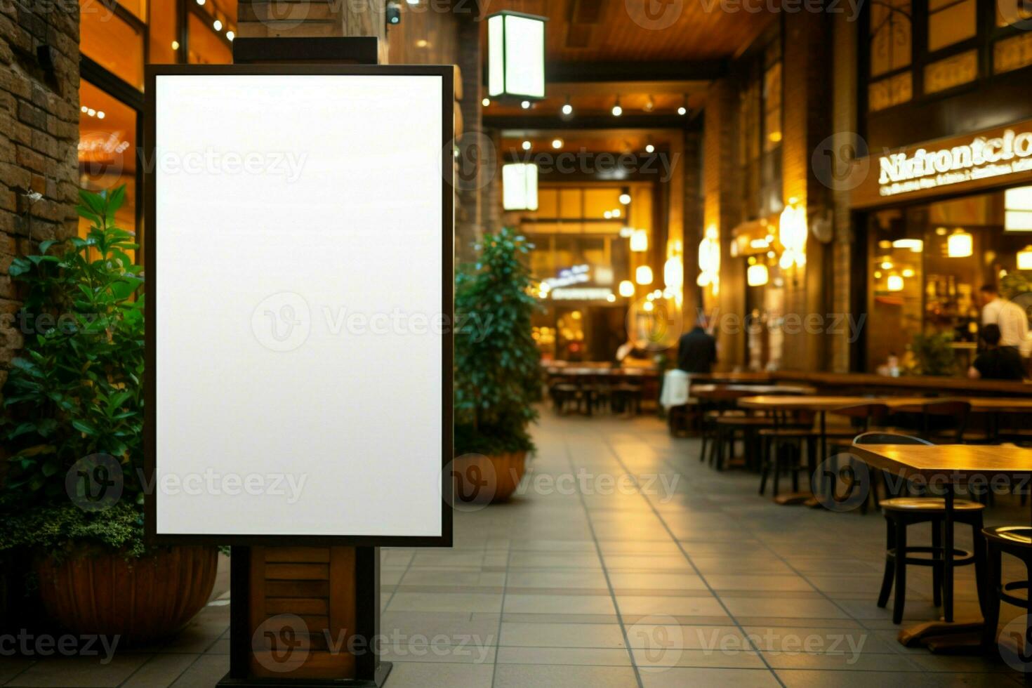 AI generated Advertisement platform Blank white board at a shopping center photo