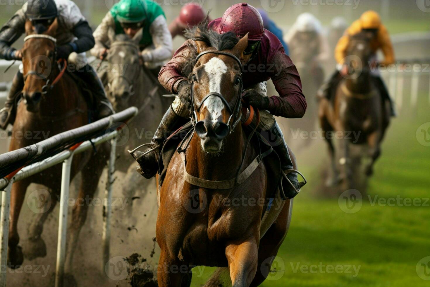 ai generado tremendo pezuñas el emoción de un caballo carrera en lleno columpio ai generado foto