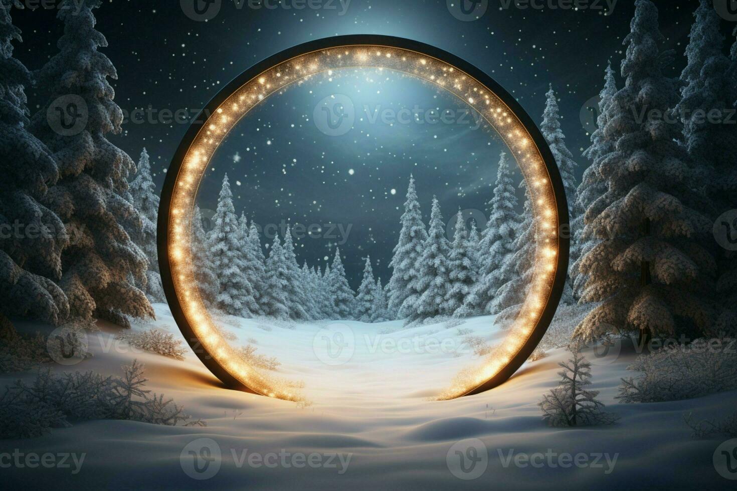 AI generated Festive 3D circle A frame background for celebrating the beauty of Christmas and New Year AI Generated photo