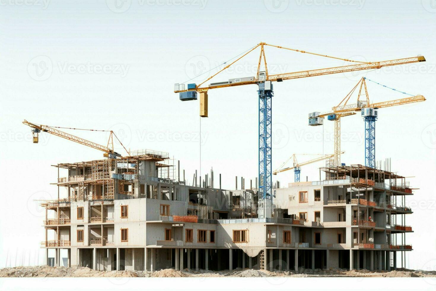 AI generated Isolated progress Construction site with a building in development on a white backdrop AI Generated photo