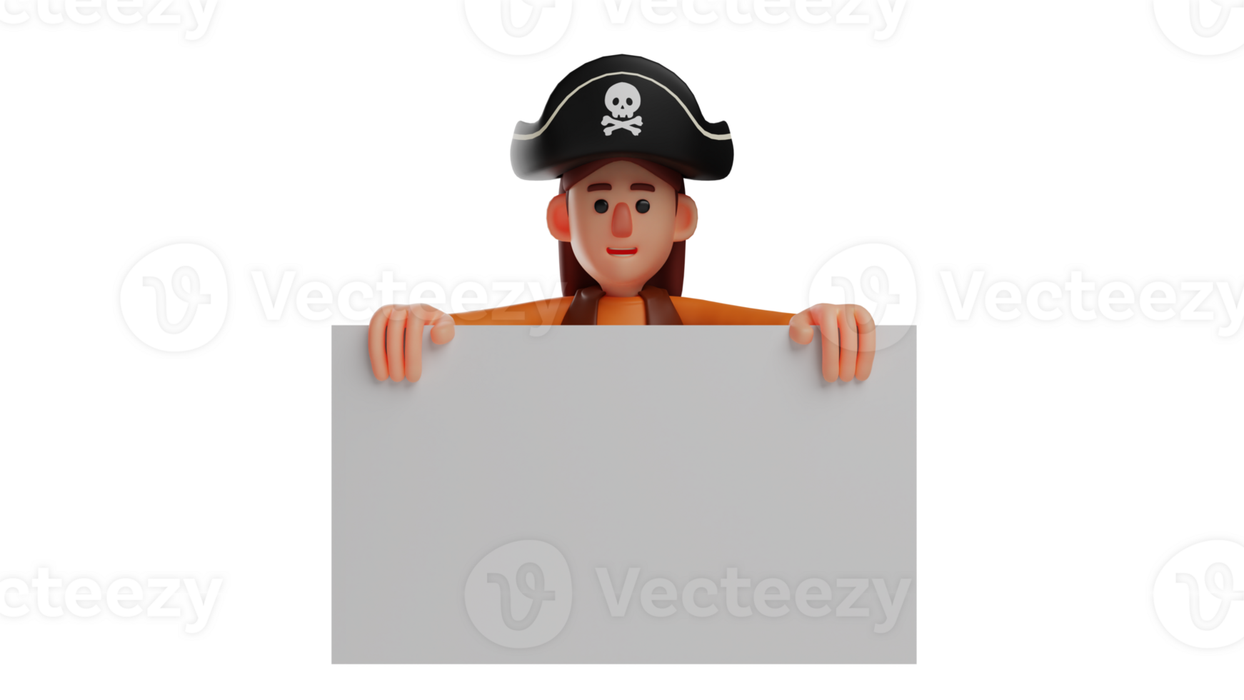 3D illustration. Sweet Student 3D Cartoon Character. Student bring a large white board. Student wear pirate costumes and feel enthusiastic about learning today. 3D cartoon character png