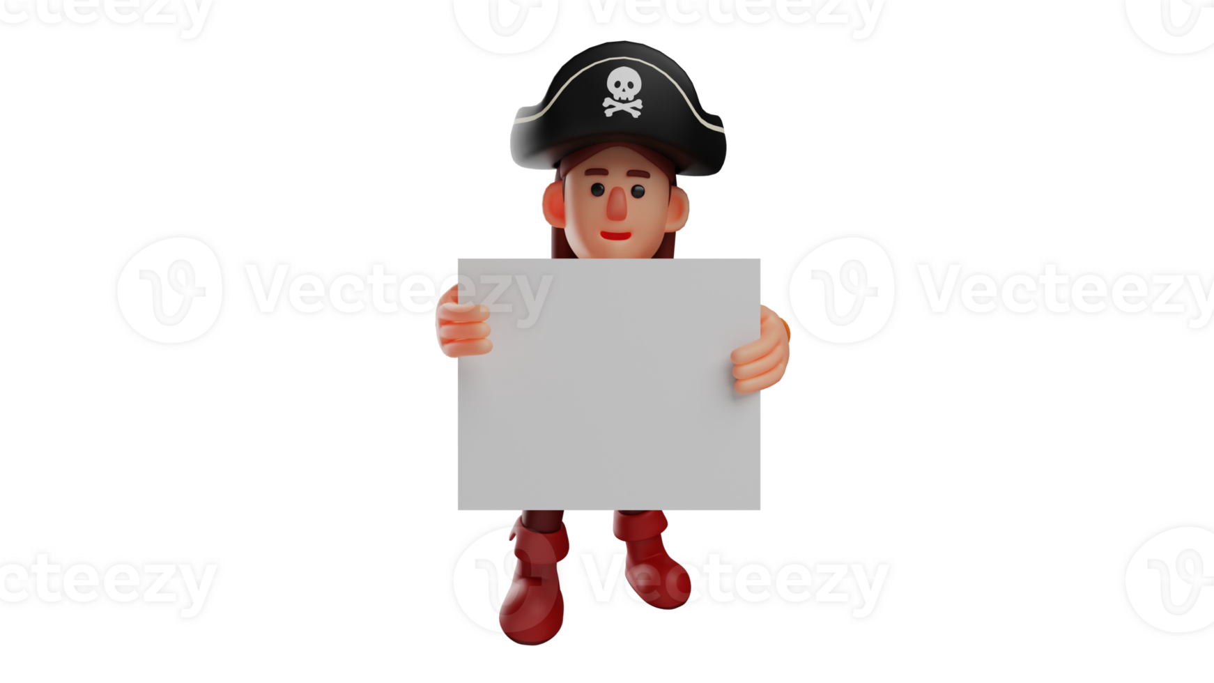 3D illustration. Diligent Pirate 3D Cartoon Character. The kind pirate brought a white board to use for studying. Pirates have beautiful hair and sweet smiles. 3D cartoon character png