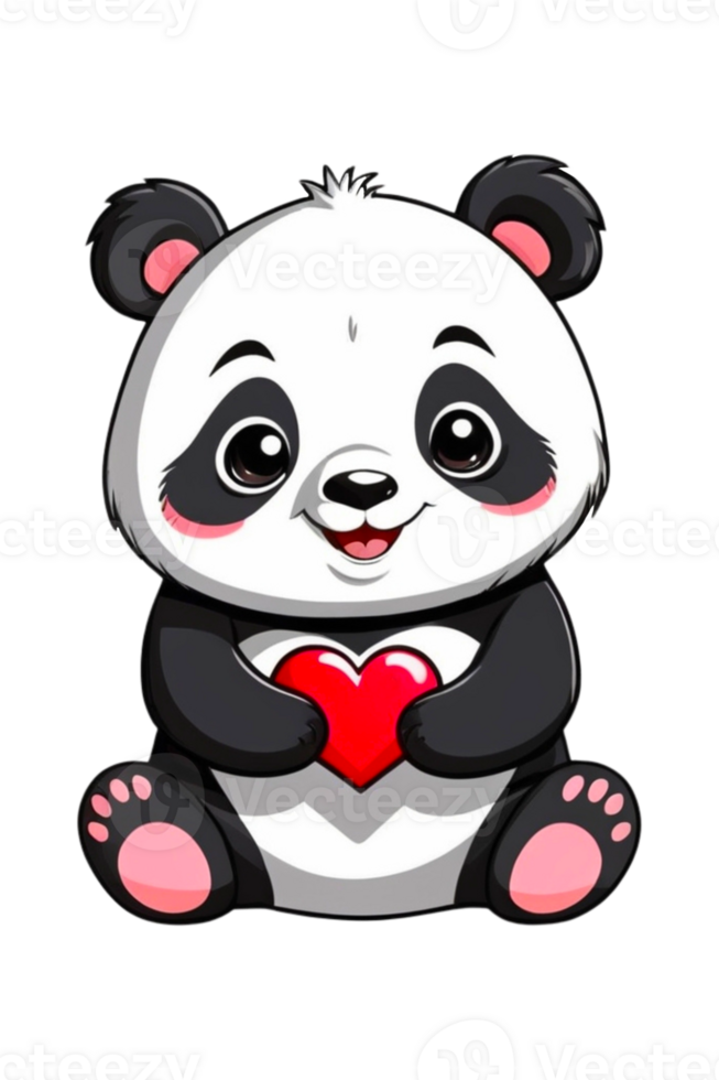AI generated Panda cute with love heart illustration png