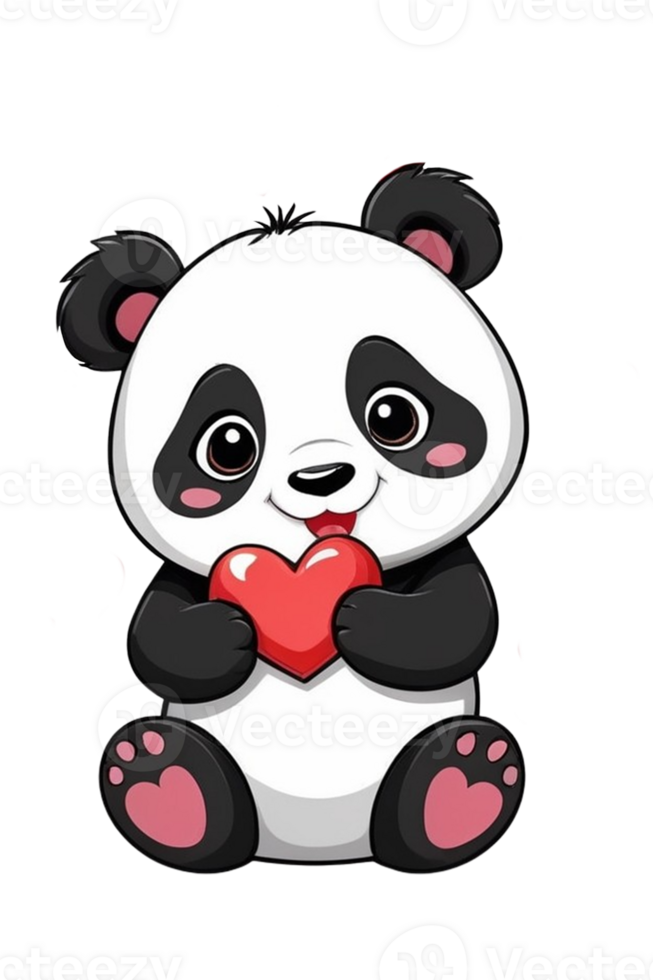 ai gegenereerd panda schattig met liefde hart illustratie png