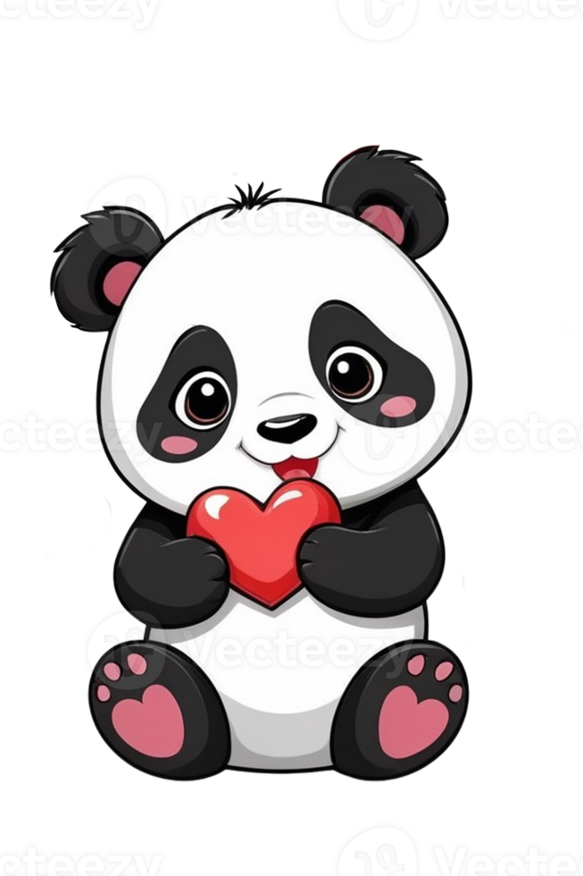 AI generated Panda cute with love heart illustration png