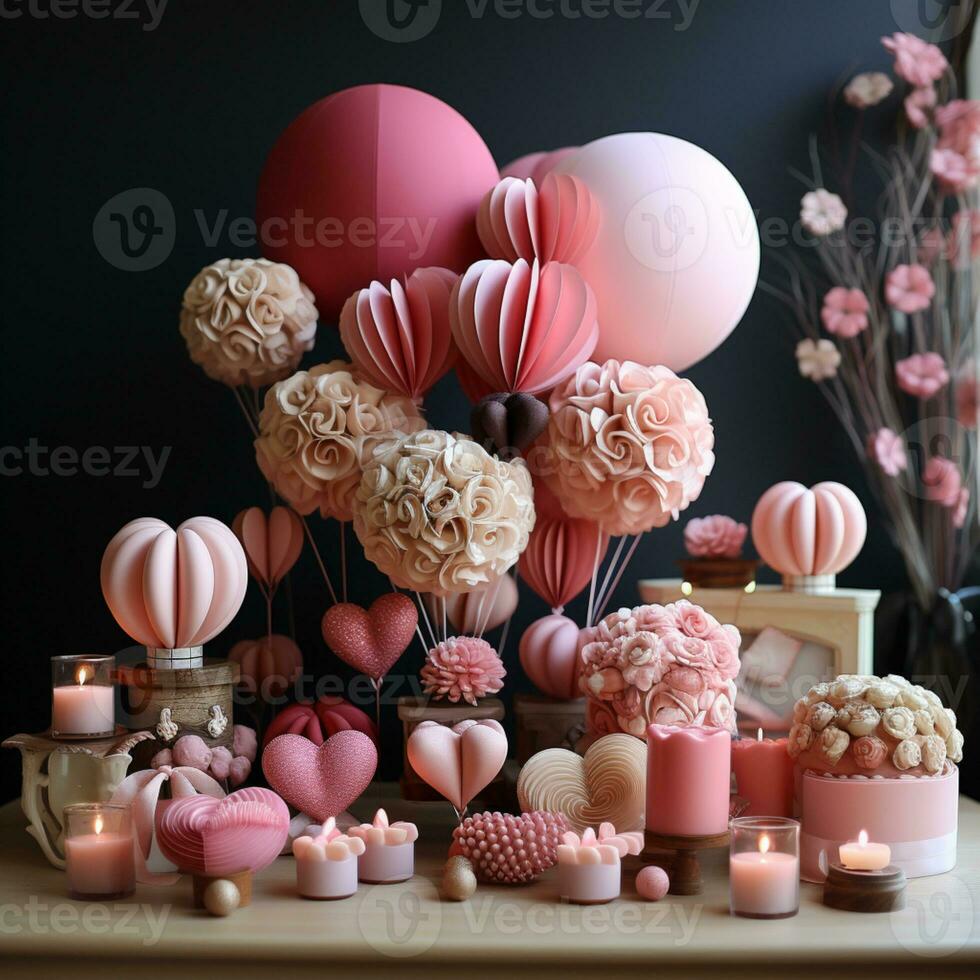 AI generated Postcard. The background of love is pink. Festive illustration. Beautiful red abstract background. Banner template. photo